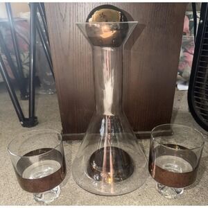 Tom Dixon Copper Tank Decanter & (2)‎ Matching Lowball Glasses